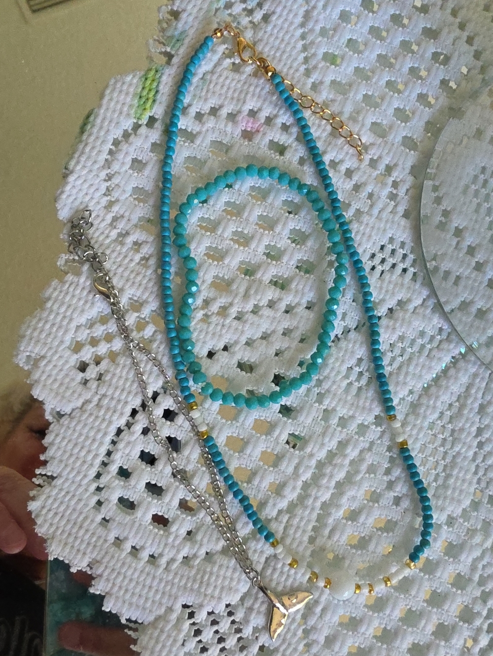 Myra Bag Turquoise Bead Necklace and Bracelet Set with Gold Accents
